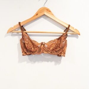 Vintage 1990's Victoria's Secret Gold Print Label Copper Lace Underwire Bra 34B